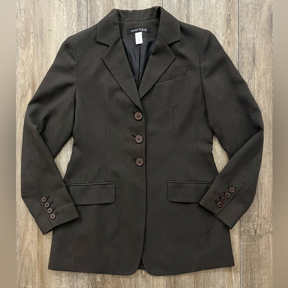 Anne Klein Blazer Womens 8 Suit Jacket Tweed Brown Long Career Work Office Korea - Picture 10 of 10